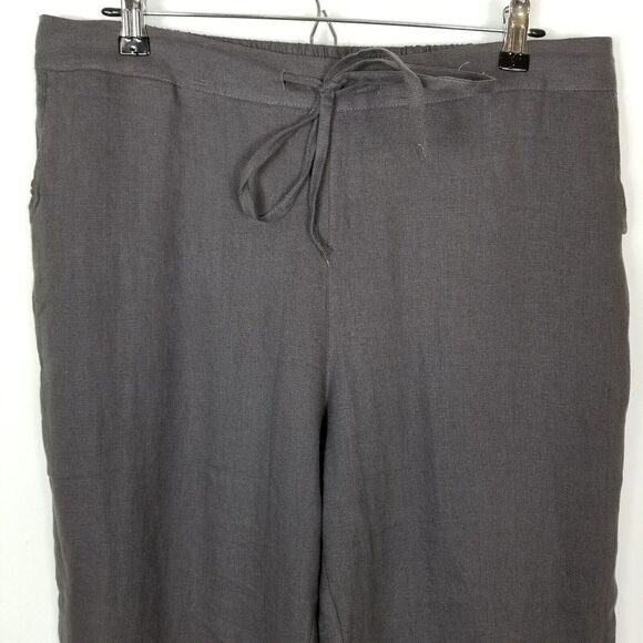 Ximo Women 100% Linen Pull On Pants Size XL Dark Gray Drawstring Waist - Picture 3 of 9